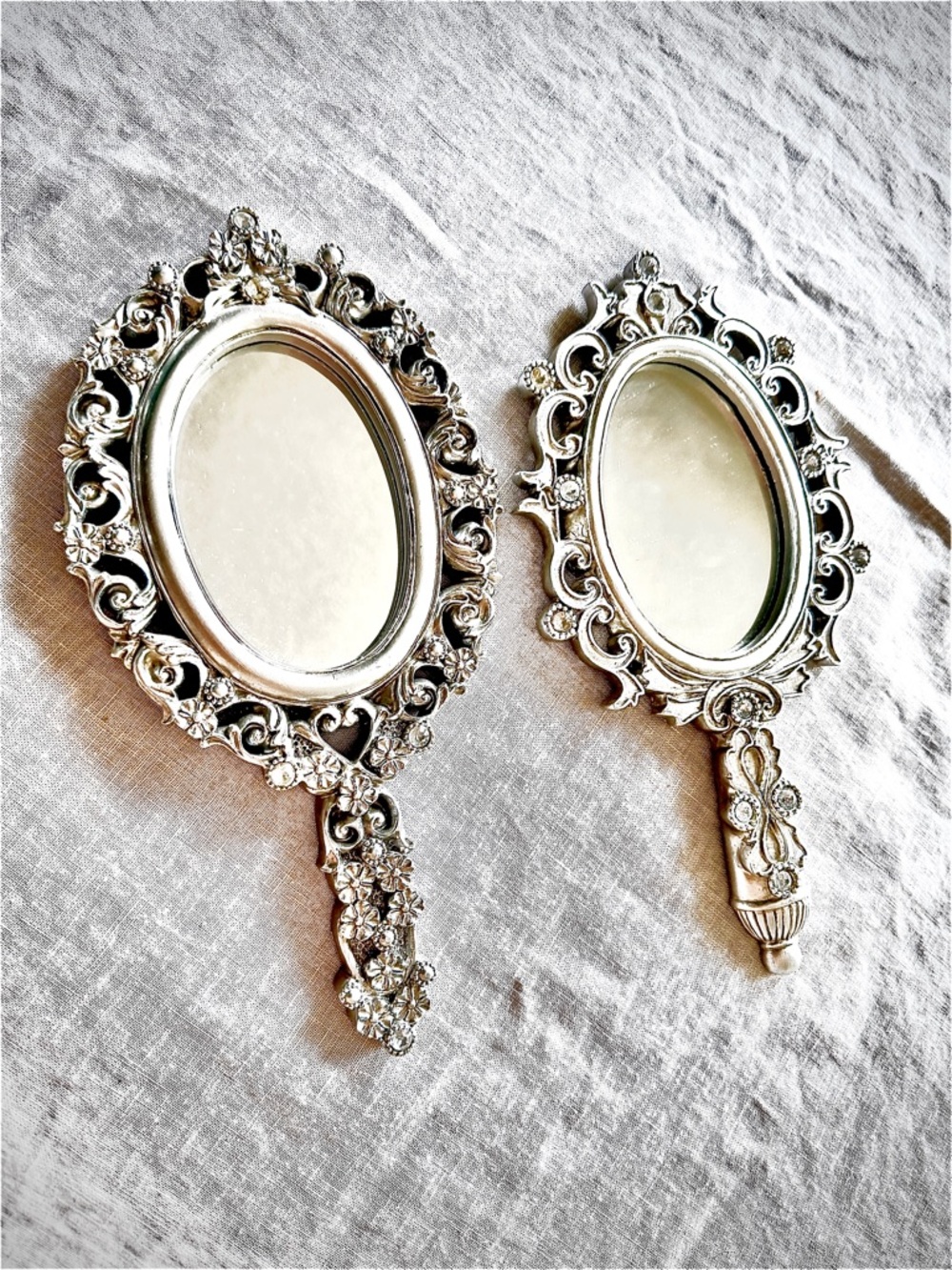 Ornate Silver-Tone Hand Mirror - Decorative Vanity Accent
